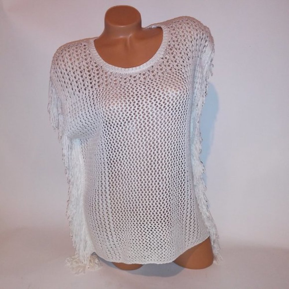 Mossimo Sweater Tank Top‎ Small Ivory Fringe Sides Sleeveless Knit